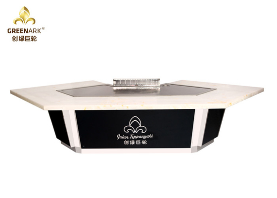 satın al Beyaz Mermer Masa Üstü Japon Teppanyaki Grill Masa 11 Koltuk Hibachi Grill online manufacture